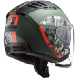 Casco Jet LS2 Copter Crispy verde militar mate naranja