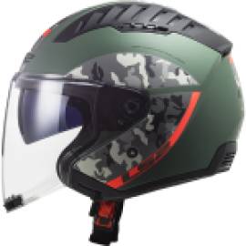 Casco Jet LS2 Copter Crispy verde militar mate naranja