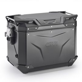 Valise latérale Trekker Outback EVO Black Line coté droit en aluminium noir, 48 litres